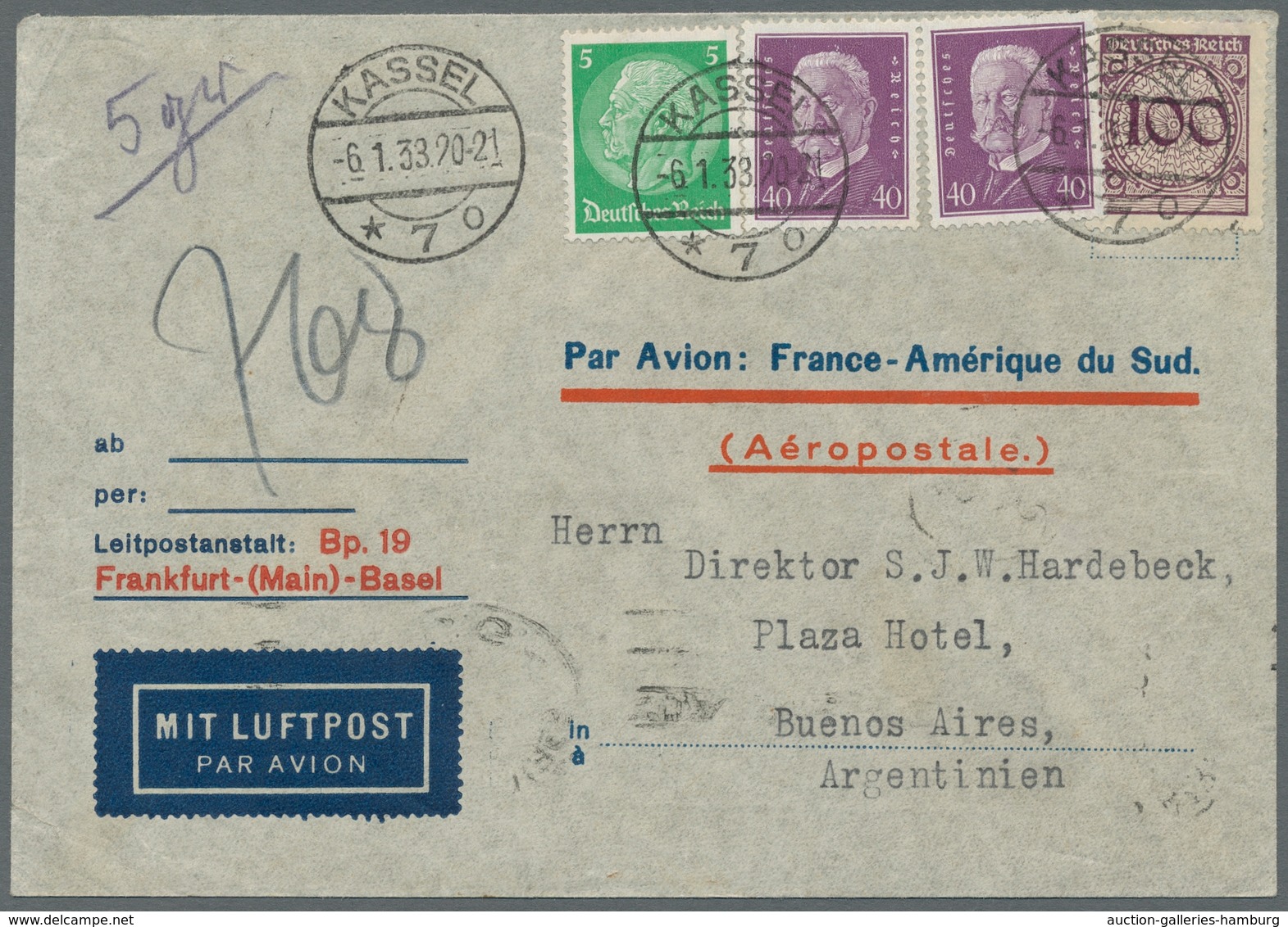 Flugpost Deutschland: 1932-1933, Drei Luftpost-Briefe Mit Aufdruck "PAR AVION: France-Amérique Du Su - Poste Aérienne & Zeppelin