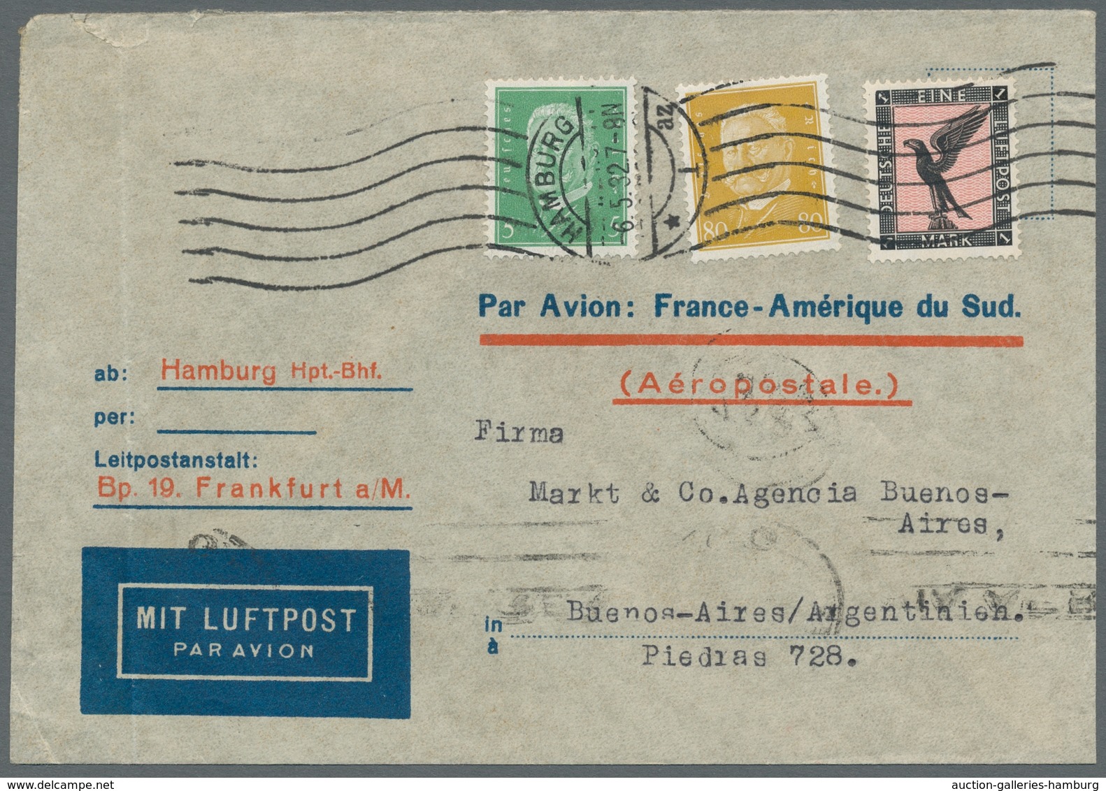 Flugpost Deutschland: 1932-1933, Drei Luftpost-Briefe Mit Aufdruck "PAR AVION: France-Amérique Du Su - Luft- Und Zeppelinpost