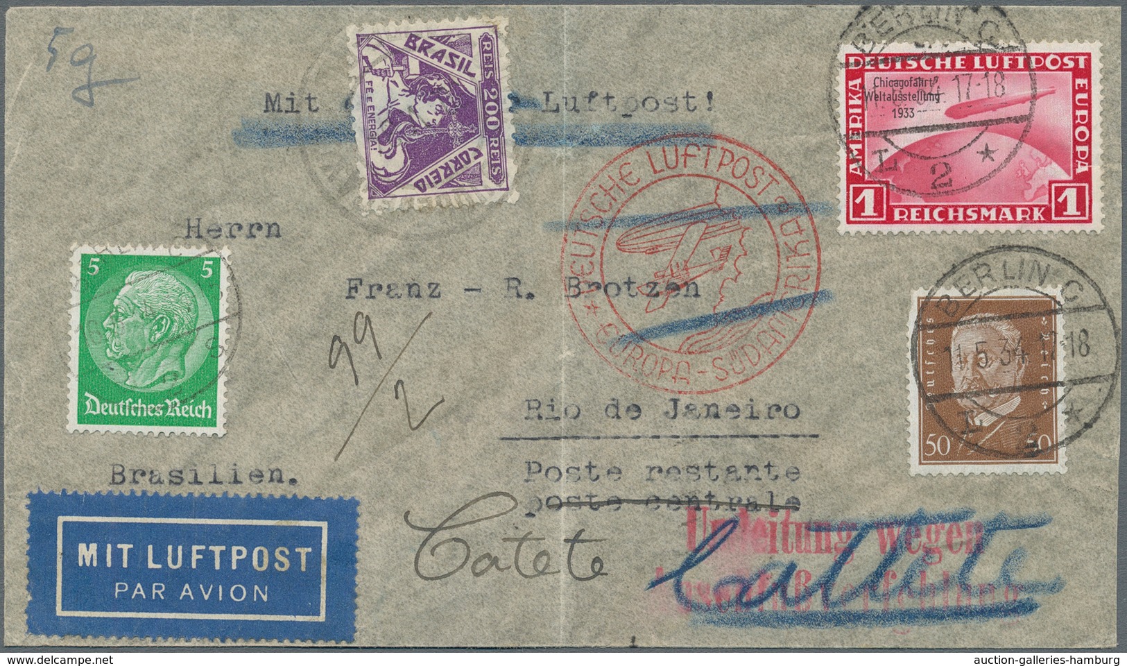 Flugpost Deutschland: 1934, Bedarfs-Luftpostbrief Mit 1.55 RM-Frankatur (incl. 1 RM Chicagofahrt) Ab - Airmail & Zeppelin
