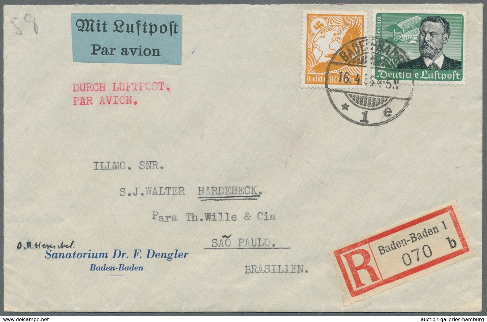 Flugpost Deutschland: 1936, Höchst Attraktiver Eingeschriebener Luftpostbrief Zu 2,80 RM Sauber Rund - Luft- Und Zeppelinpost