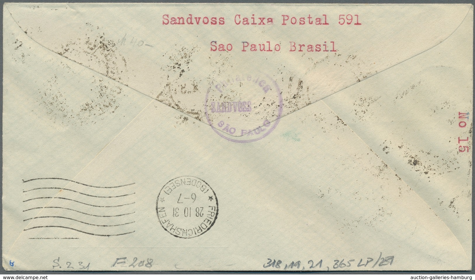 Zeppelinpost Übersee: 1931-1934, Partie von 4 Zeppelinpostbriefen mit brasilianischer Frankatur, dav