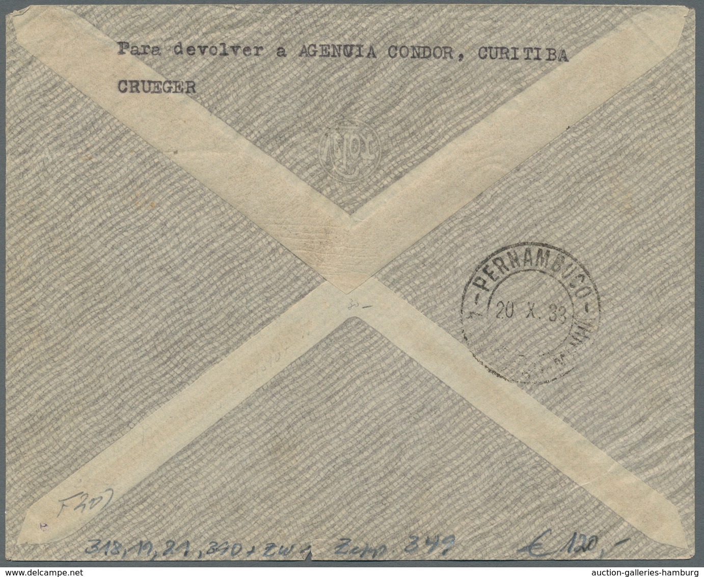 Zeppelinpost Übersee: 1931-1934, Partie von 4 Zeppelinpostbriefen mit brasilianischer Frankatur, dav