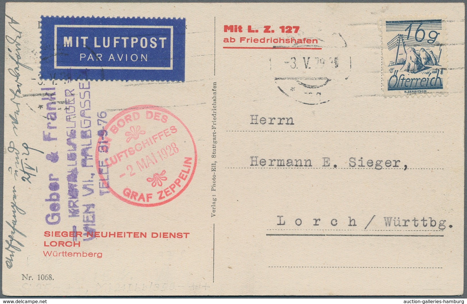 Zeppelinpost Europa: 1929, Österreichfahrt, Zeppelin-Vordruck-Ansichtskarte Des Sieger-Neuheiten-Die - Otros - Europa