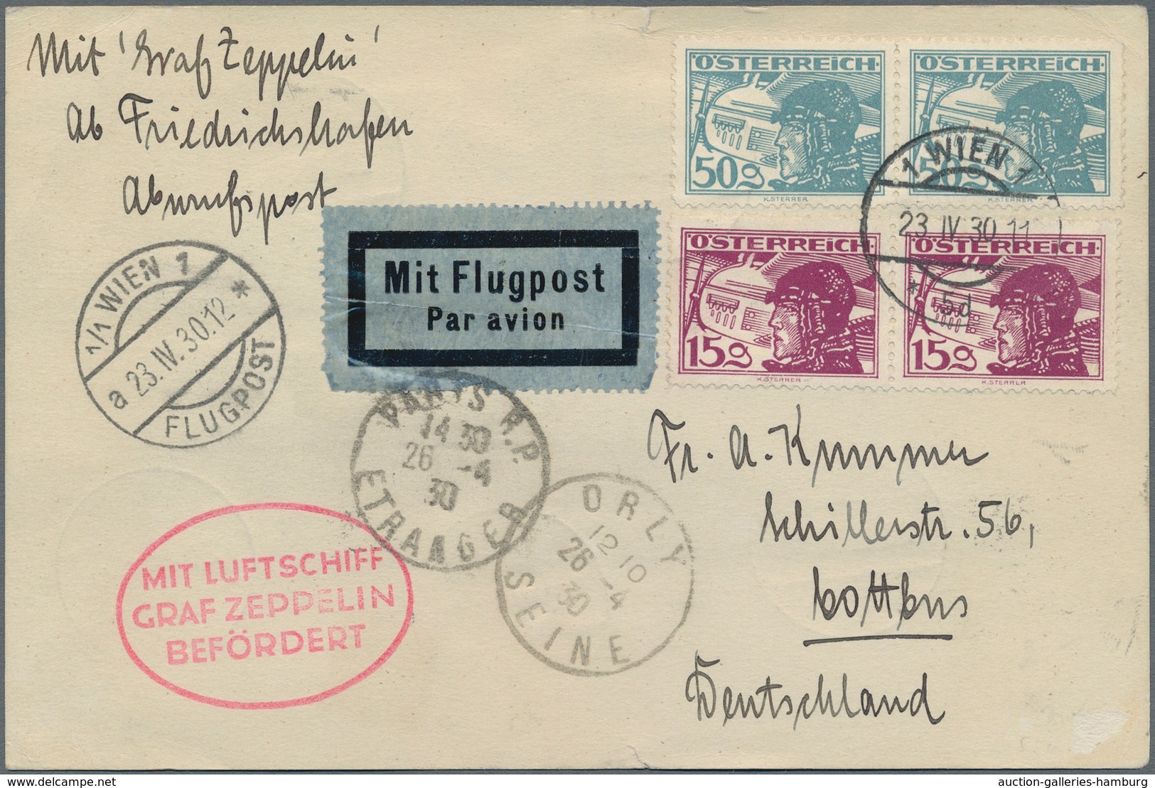 Zeppelinpost Europa: 1930, Englandfahrt, Österreichische Post, Karte Mit Dekorativer Flugpost-Franka - Sonstige - Europa
