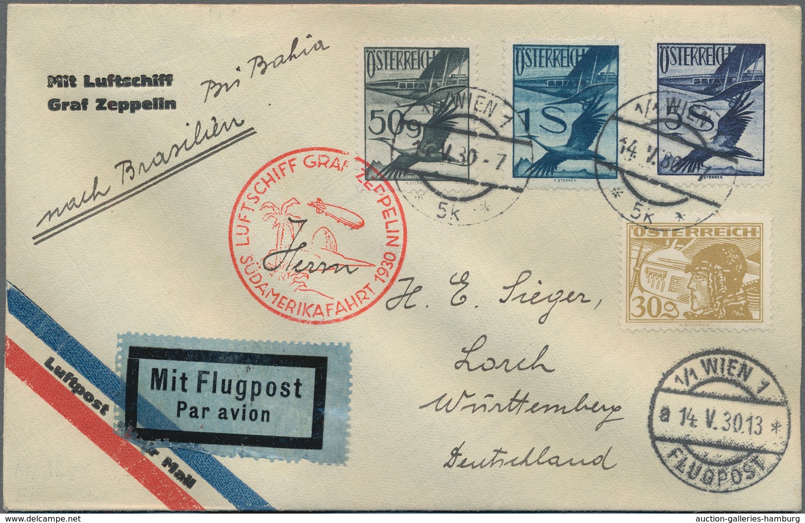 Zeppelinpost Europa: 1930, Südamerikafahrt, Österreichische Post, Brief Mit Dekorativer Flugpost-Fra - Europe (Other)