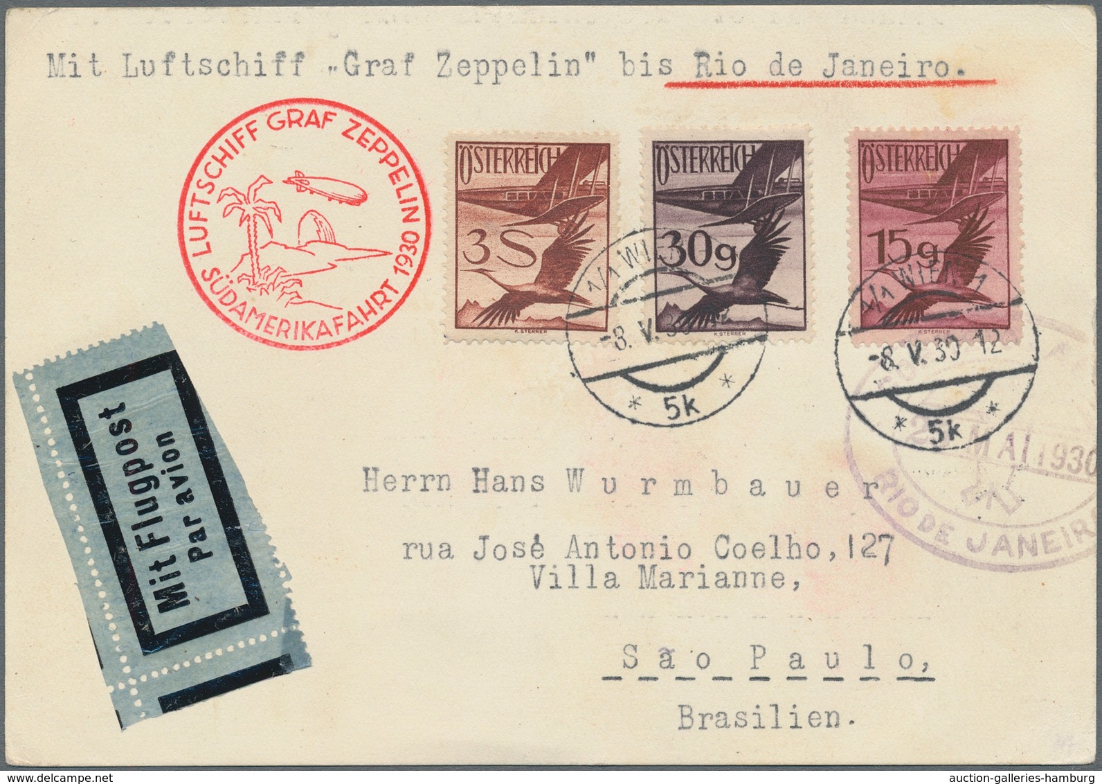 Zeppelinpost Europa: 1930, Südamerikafahrt, Österreichische Post, Karte Mit Dekorativer Flugpost-Fra - Autres - Europe