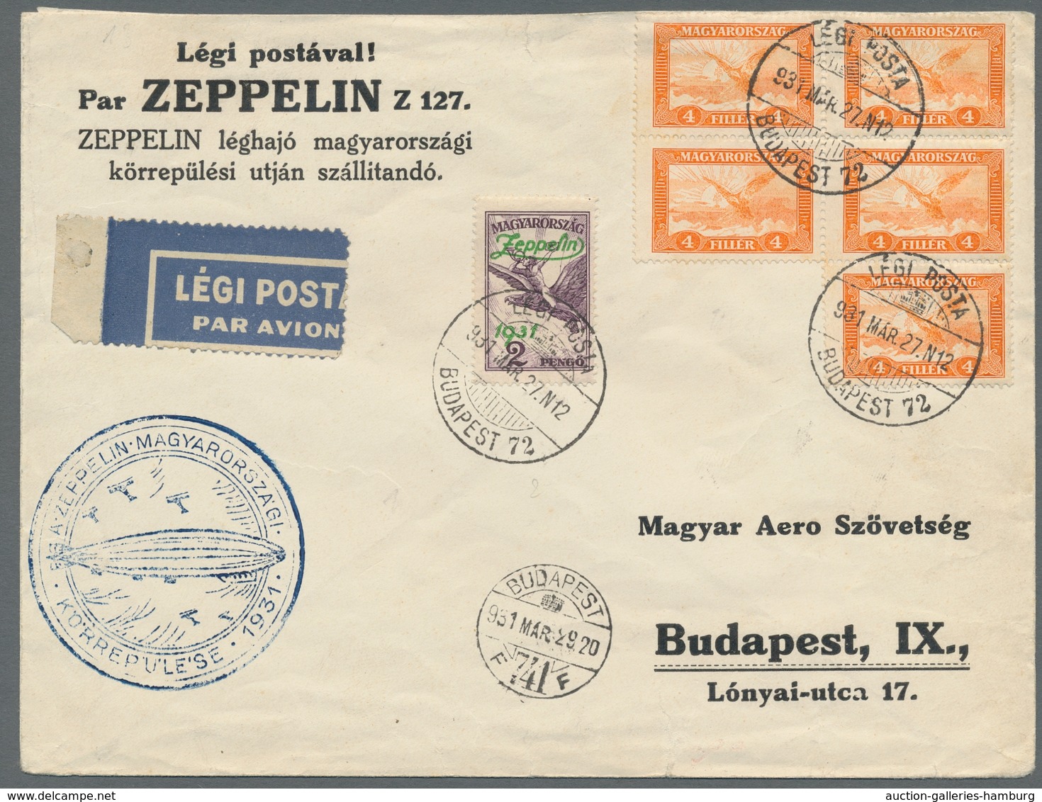 Zeppelinpost Europa: 1931 - Landungsfahrt Nach Ungarn/Ungar. Post, Flugkarte Bzw. -Brief Mit Beiden - Otros - Europa