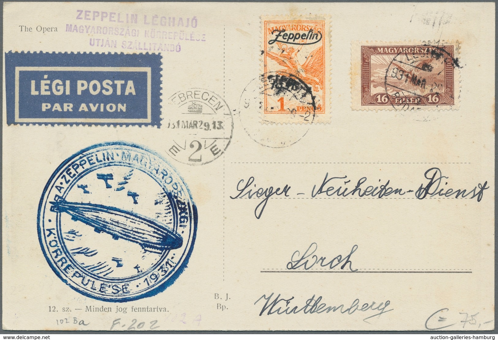 Zeppelinpost Europa: 1931, Ungarnfahrt Guterhaltene Nach Lorch Gelaufene Ansichtskarte Von Budapest - Otros - Europa