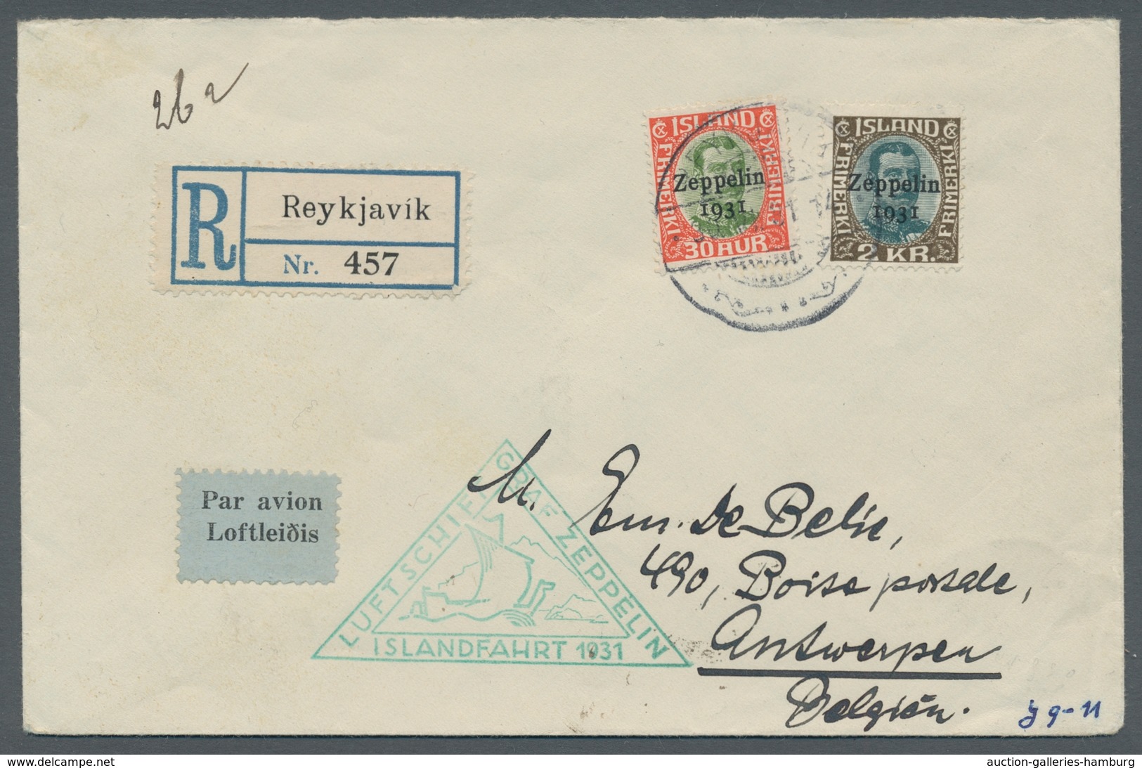 Zeppelinpost Europa: 1931 - Islandfahrt, R-Brief Der Isländ. Post Mit Bestätigungsstempel Und Rs. An - Sonstige - Europa