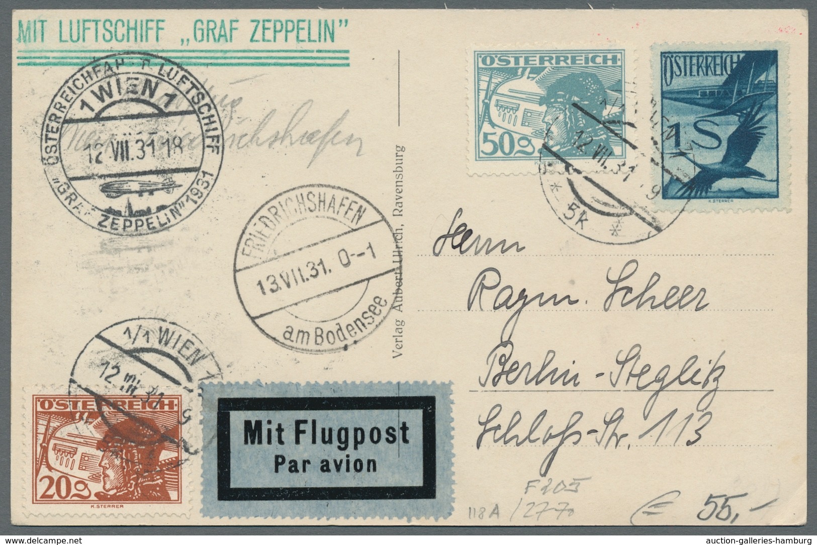 Zeppelinpost Europa: 1931, Österreich-Fahrt Von Luftschiff Graf Zeppelin, Attraktive AK Mit Motiv Lu - Otros - Europa