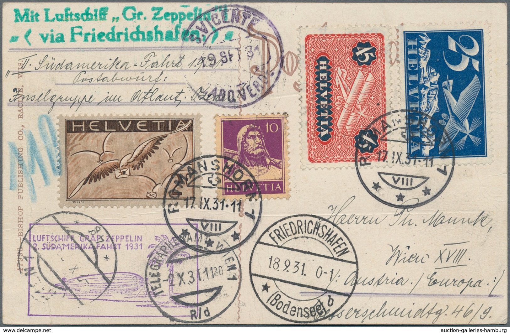 Zeppelinpost Europa: 1931, 2.Südamerikafahrt, Schweizer Post, Ansichtskarte Mit Dekorativer Frankatu - Otros - Europa