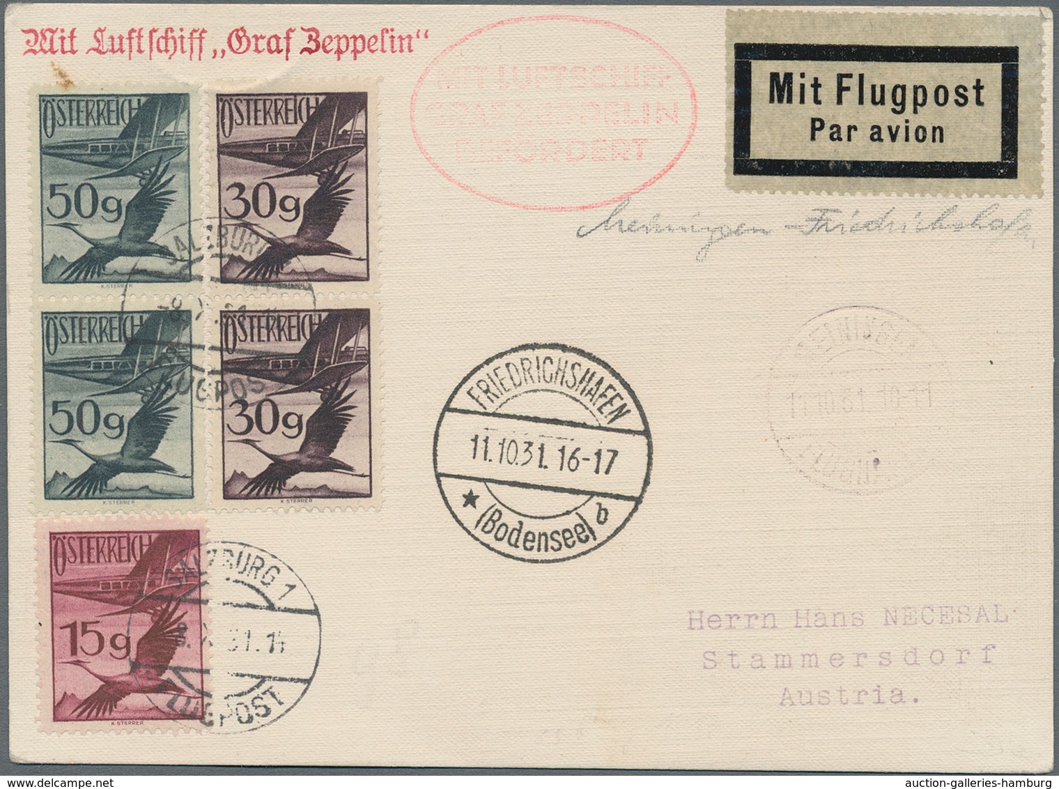 Zeppelinpost Europa: 1931, Meiningenfahrt-Rückfahrt, Karte Mit Flugpost-Frankatur Ab "SALZBURG 8.X.3 - Sonstige - Europa