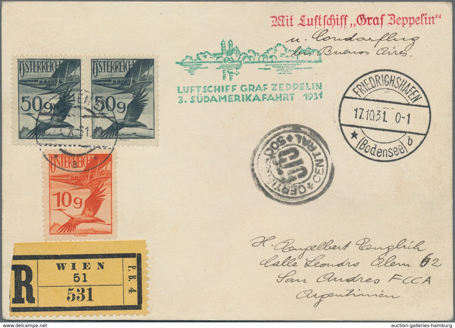 Zeppelinpost Europa: 1931, 3.Südamerikafahrt, Österreichische Post, R-Karte Mit Vs. Und Rs. Flugpost - Sonstige - Europa