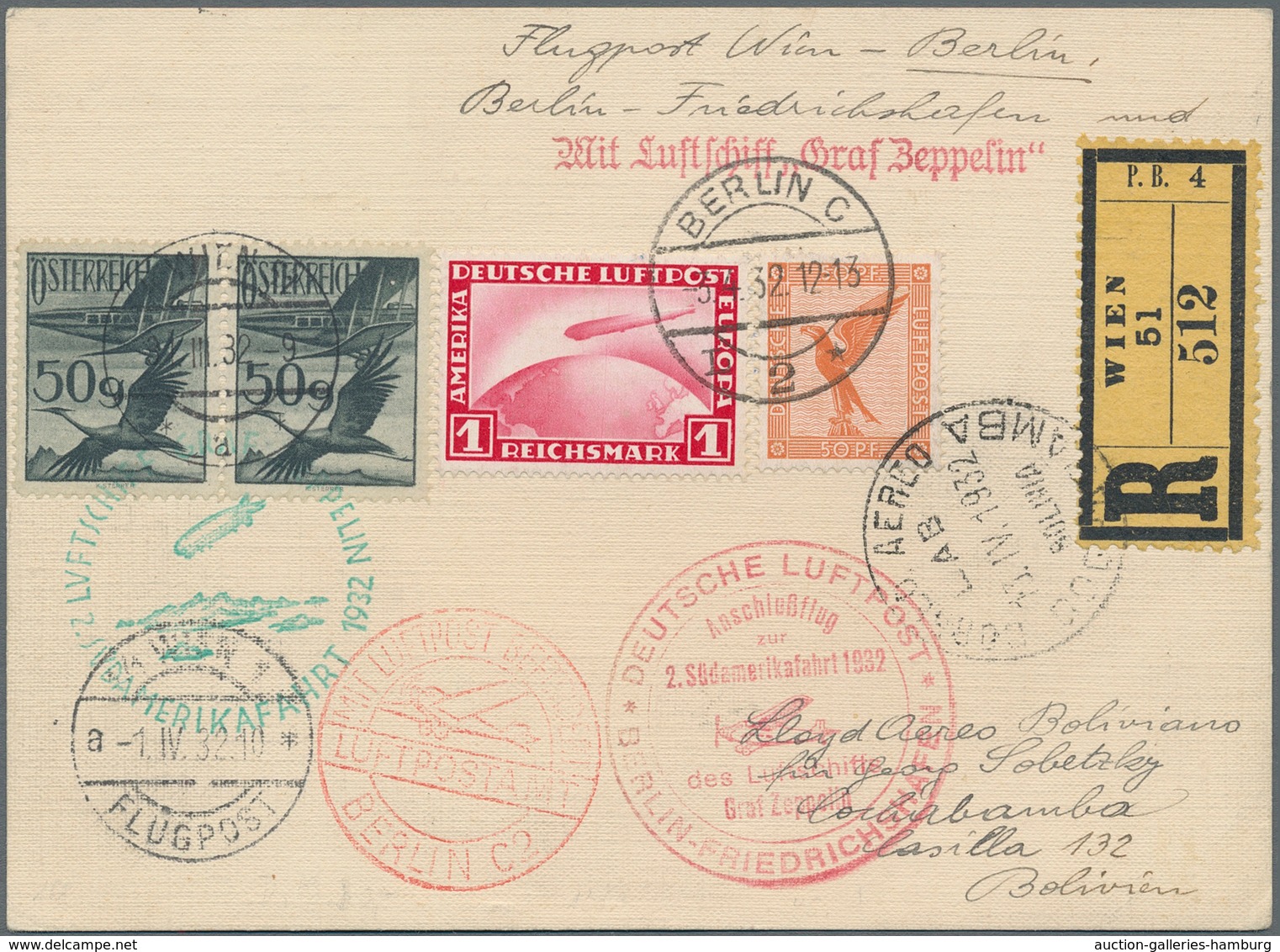 Zeppelinpost Europa: 1932, 2.Südamerikafahrt, Österreichische Post Mit Anschlußflug Ab Berlin, R-Kar - Andere-Europa