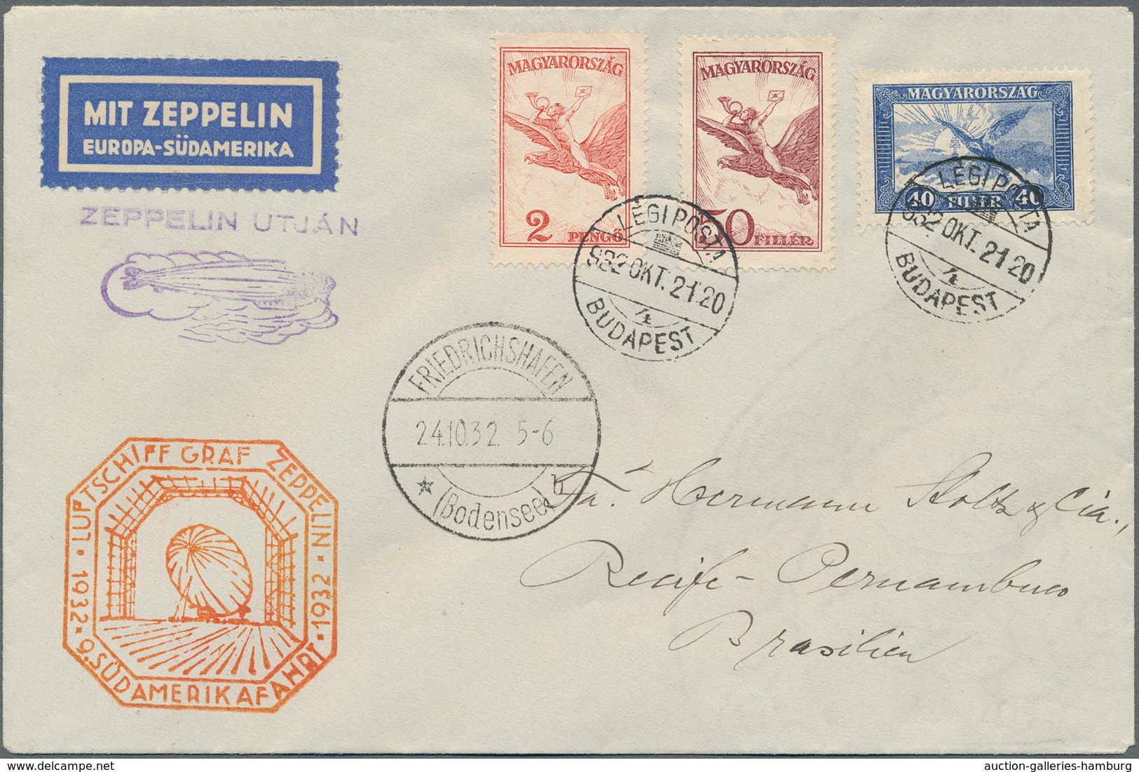 Zeppelinpost Europa: 1932, 9th South America Trip, Hungarian Mail, Cover From "BUDAPEST 21.10.1932" - Otros - Europa