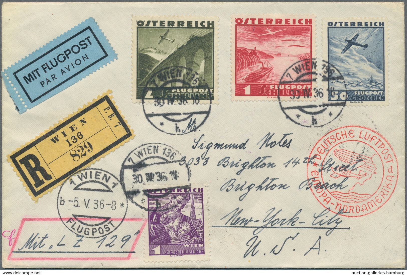 Zeppelinpost Europa: 1936, 1.Nordamerikafahrt, Österreichische Post, R-Brief Mit Bunter Frankatur Vs - Otros - Europa
