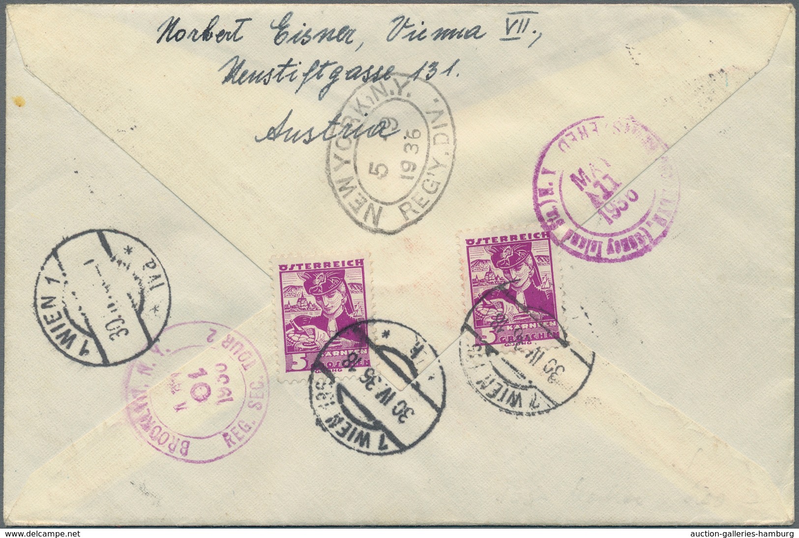 Zeppelinpost Europa: 1936, 1.Nordamerikafahrt, Österreichische Post, R-Brief Mit Bunter Frankatur Vs - Otros - Europa