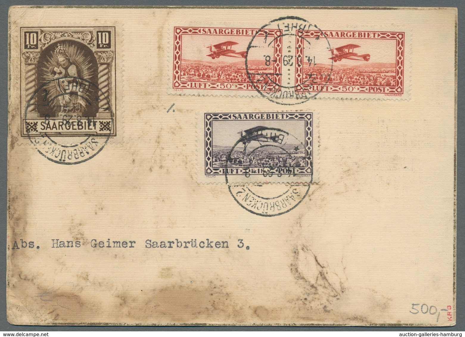 Zeppelinpost Deutschland: 1929 - Weltrundfahrt/Etappe F.-hafen-Lakehurst, Zuleitung Saar Auf Karte M - Correo Aéreo & Zeppelin