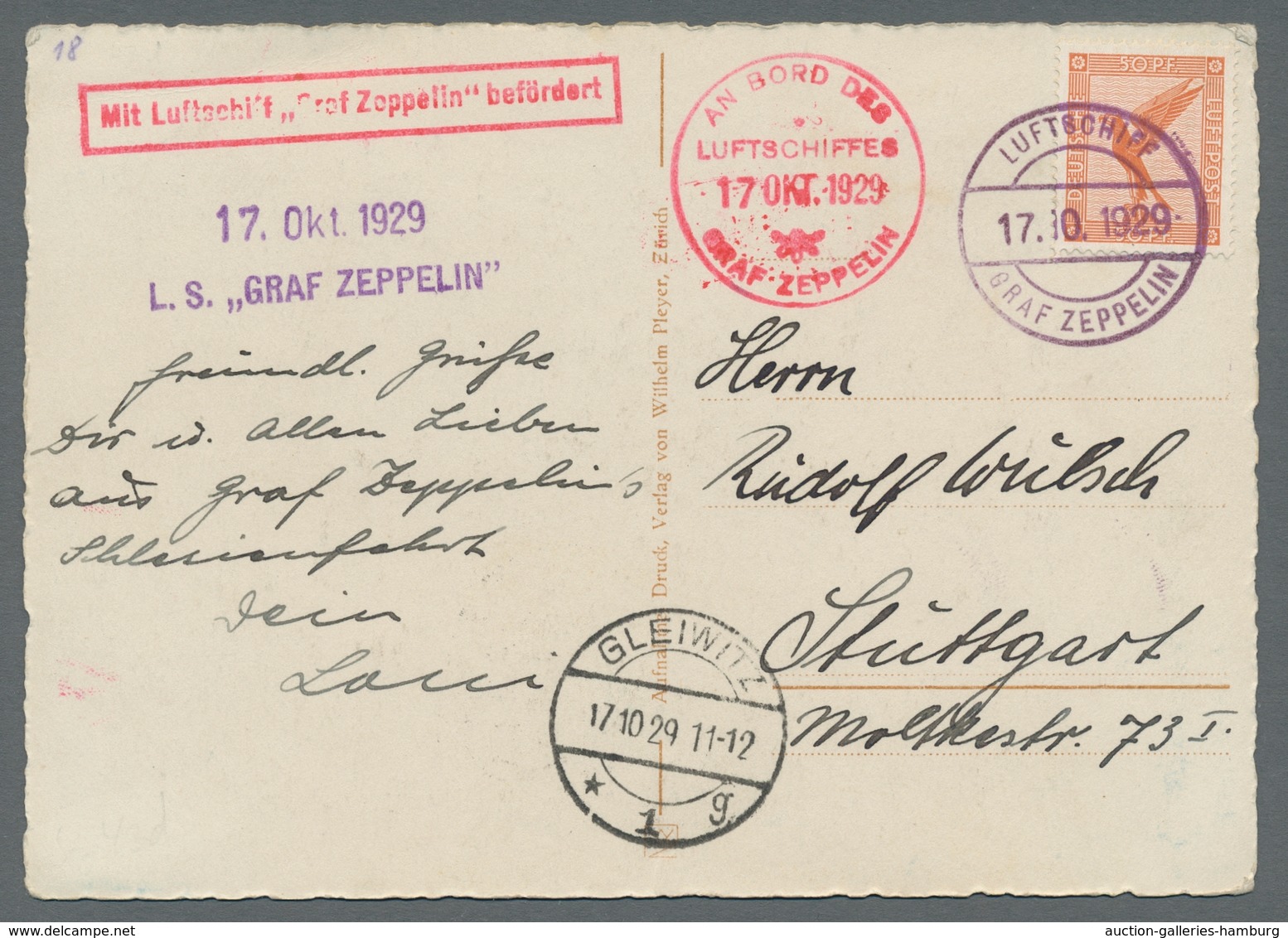 Zeppelinpost Deutschland: 1929 - Schlesienfahrt/Abwurf Gleiwitz, Bordposta Auf AK Mit Bestätigungs- - Airmail & Zeppelin