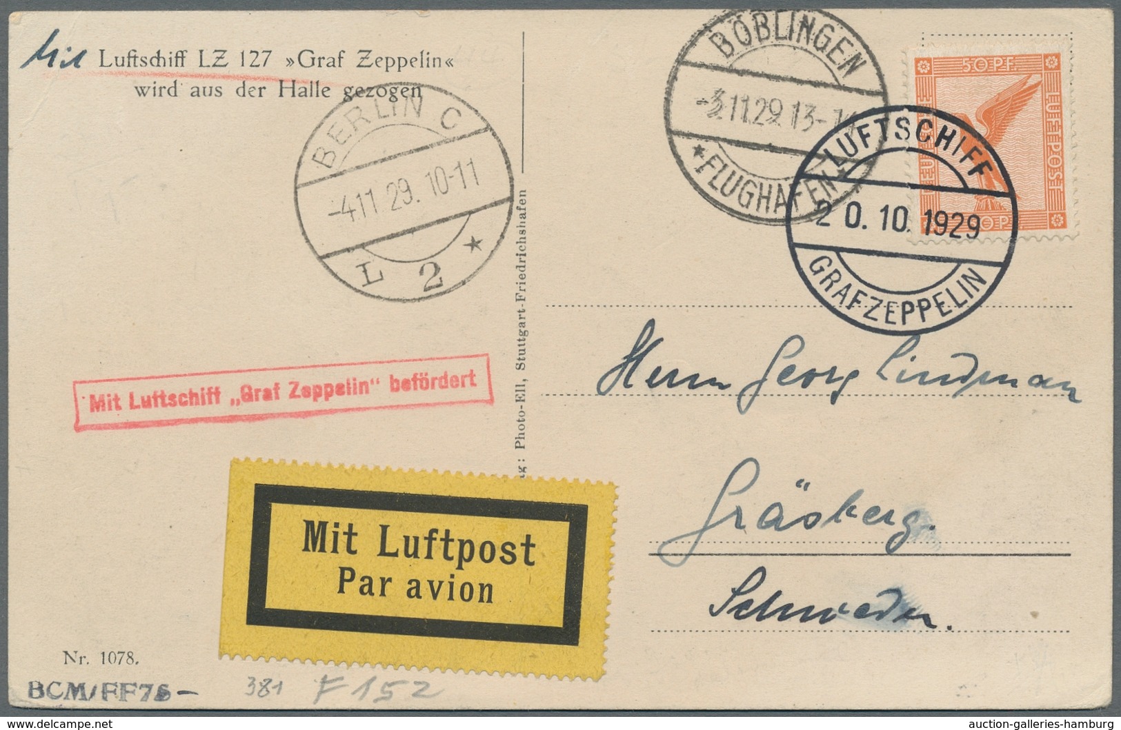 Zeppelinpost Deutschland: 1929, "Böblingenfahrt" 50 Pfennig Adler Auf Sockel (Mi.Nr.381) Entwertet M - Poste Aérienne & Zeppelin