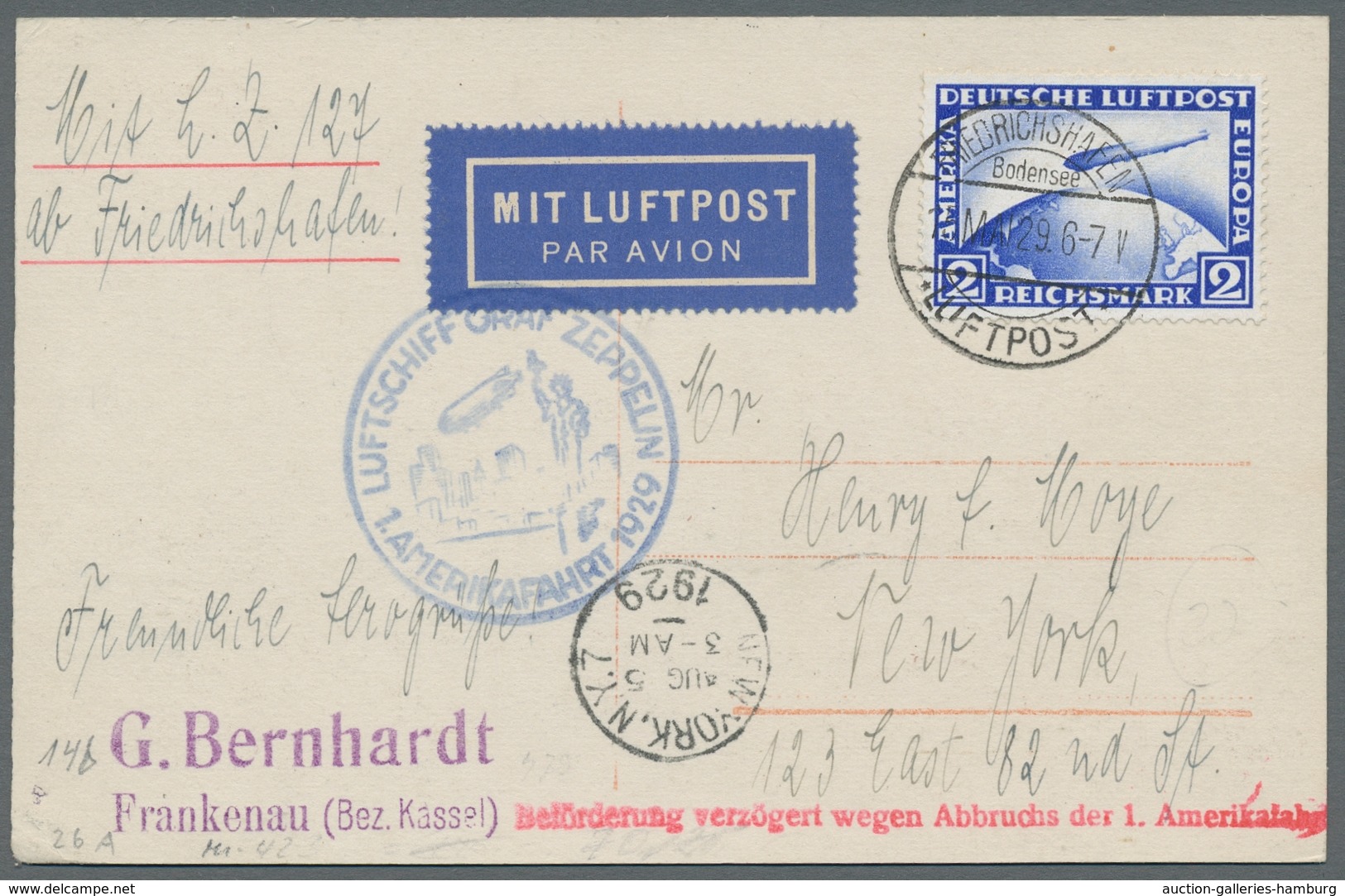 Zeppelinpost Deutschland: 1929, 2 Belege Jeweils Mit 2 Mark Zeppelin (Mi.Nr.423) Als Einzelfrankatur - Poste Aérienne & Zeppelin