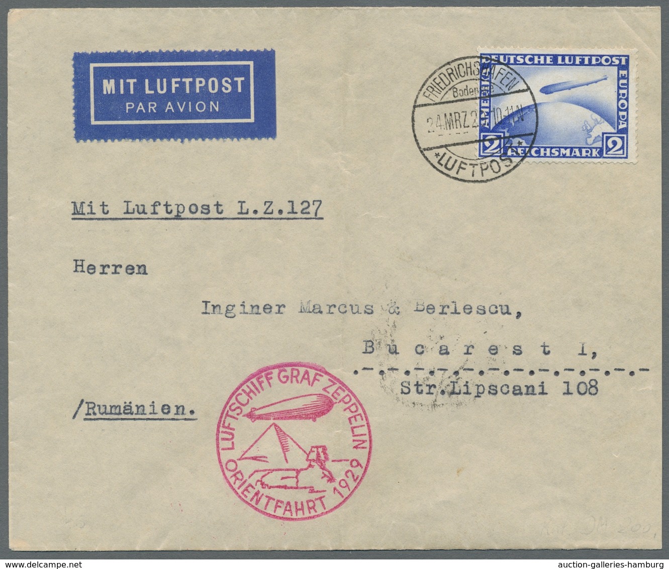 Zeppelinpost Deutschland: 1929, ORIENTFAHRT Von Luftschiff Graf Zeppelin, Höchst Attraktive Einzelfr - Luft- Und Zeppelinpost