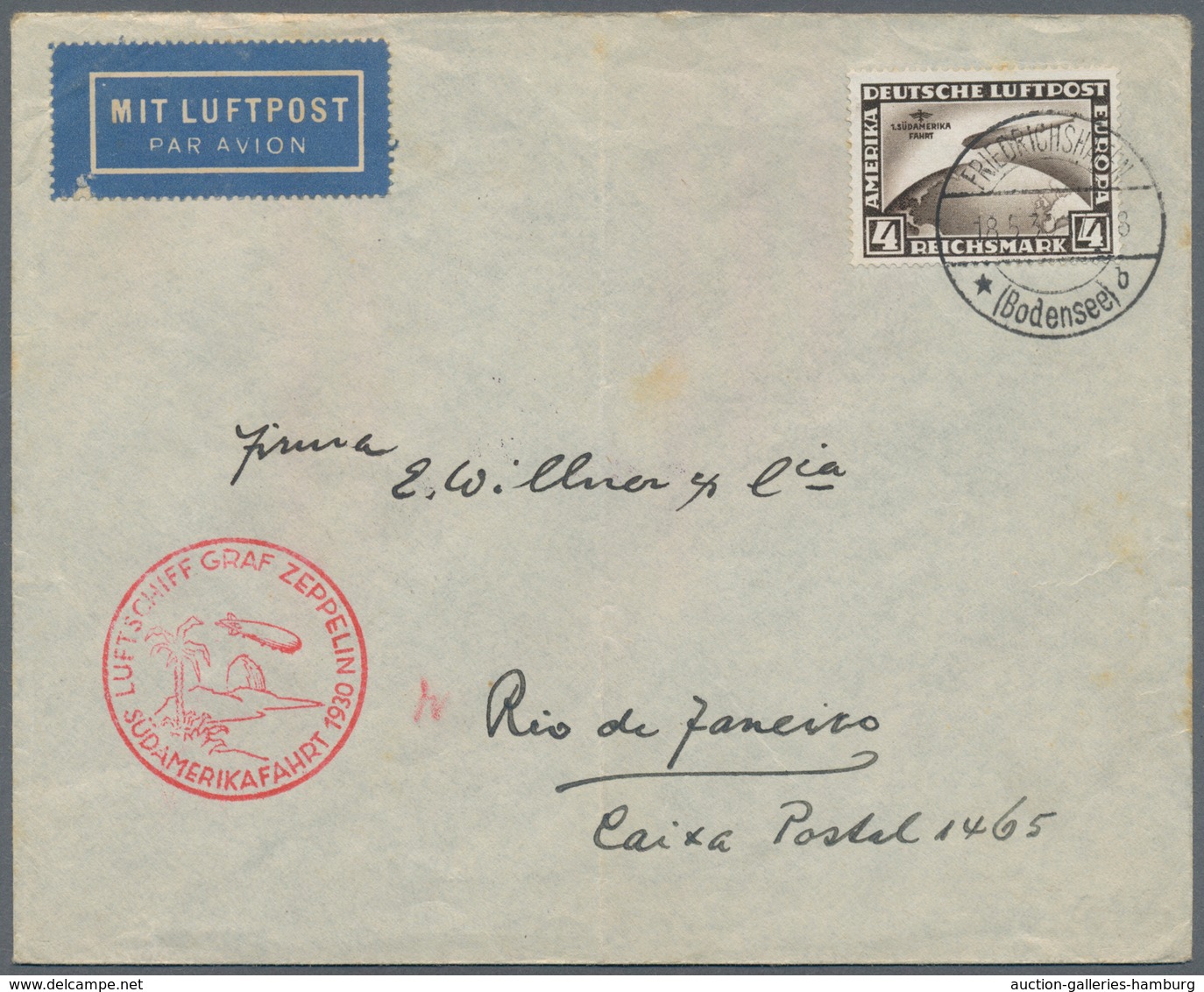 Zeppelinpost Deutschland: 1930, South America Flight 2 RM And 4 RM On Two Covers (1x Crease) From Le - Correo Aéreo & Zeppelin