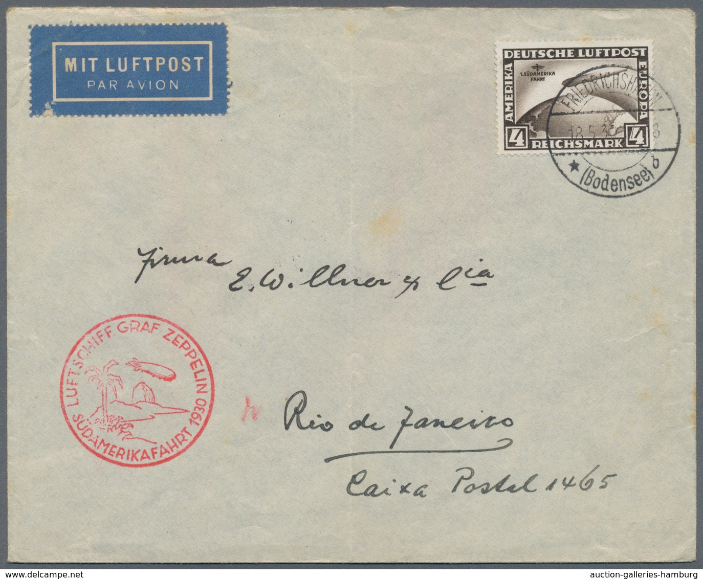 Zeppelinpost Deutschland: 1930, South America Flight 2 RM And 4 RM On Two Covers (1x Crease) From Le - Airmail & Zeppelin