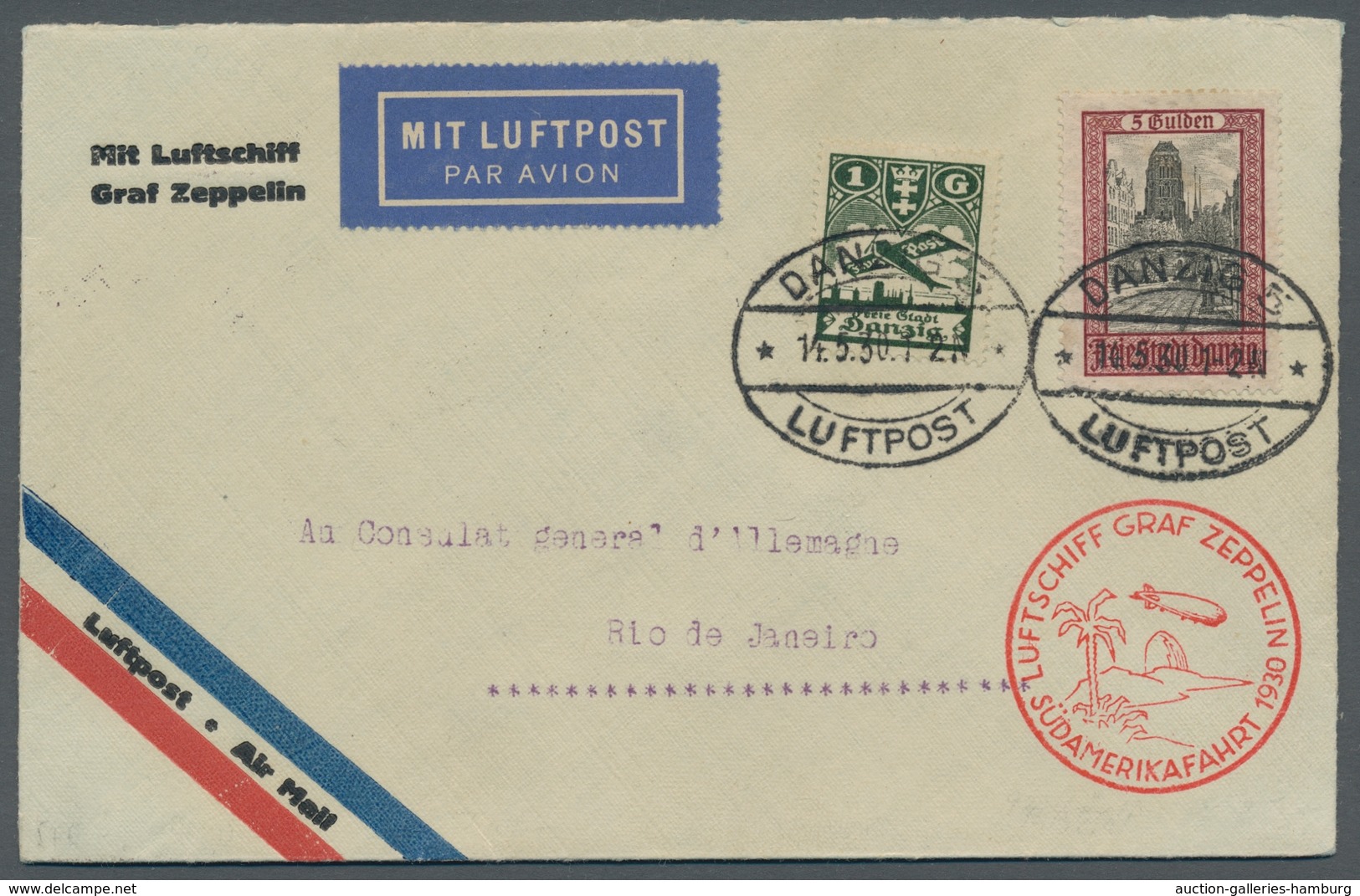 Zeppelinpost Deutschland: 1930 - SAF, Zuleitung Danzig Auf Flugbrief Mit Bestätigungsstempel Und Rs. - Airmail & Zeppelin
