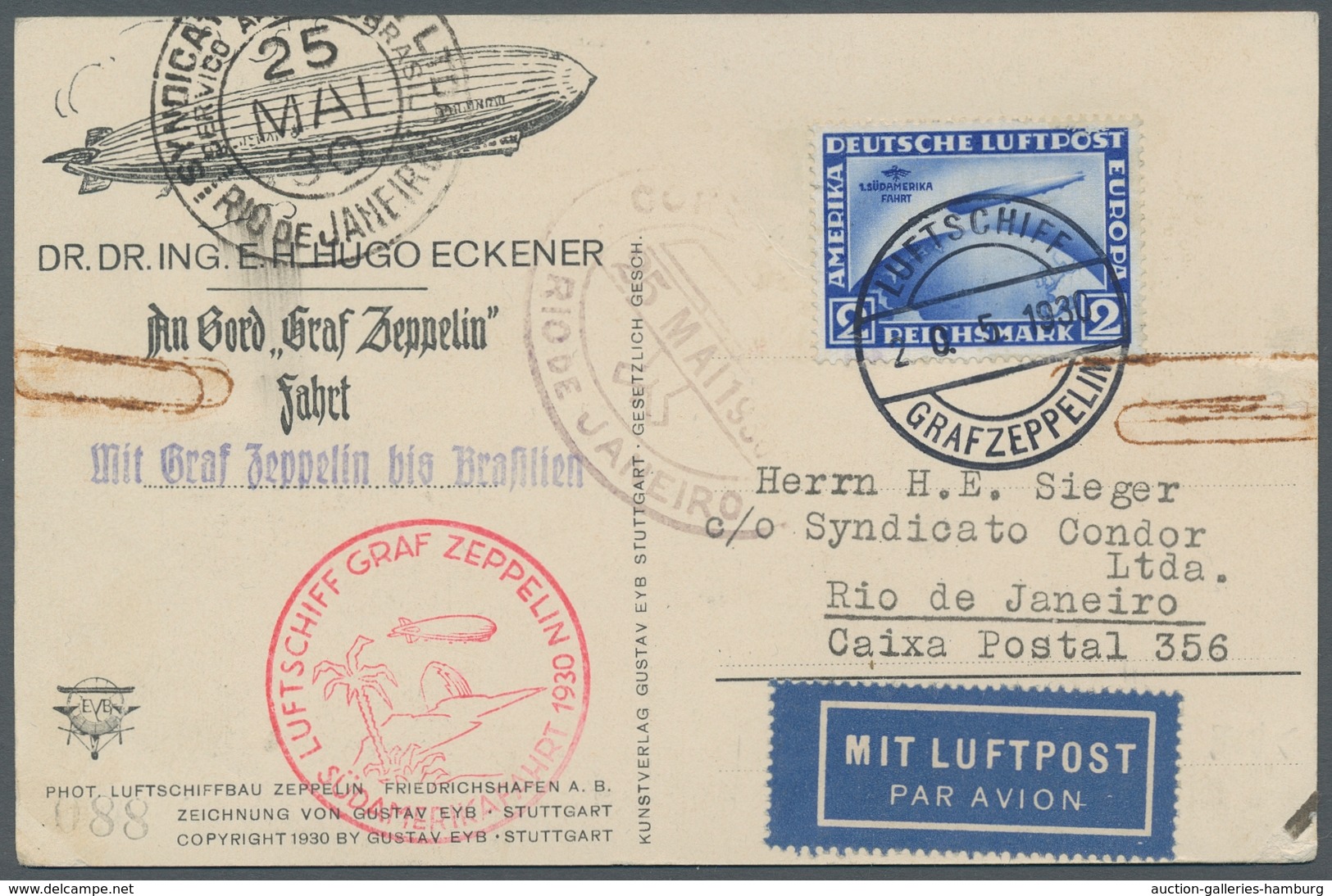 Zeppelinpost Deutschland: 1930 - SAF, Mit 2 RM SAF Frankierte Bordpostkarte Vom 20.5.1930 Mit Bestät - Luchtpost & Zeppelin