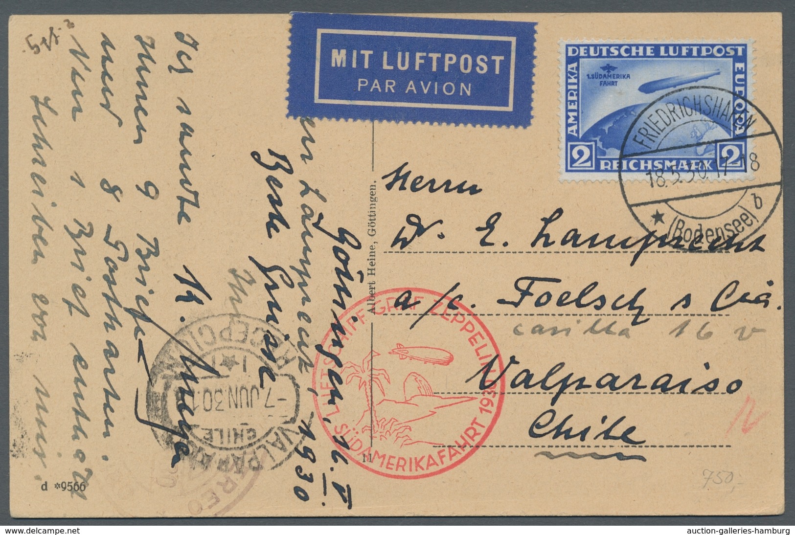 Zeppelinpost Deutschland: 1930 - SAF, Mit 2 RM SAF Frankierte Karte Mit Auflieferung Friedrichshafen - Poste Aérienne & Zeppelin