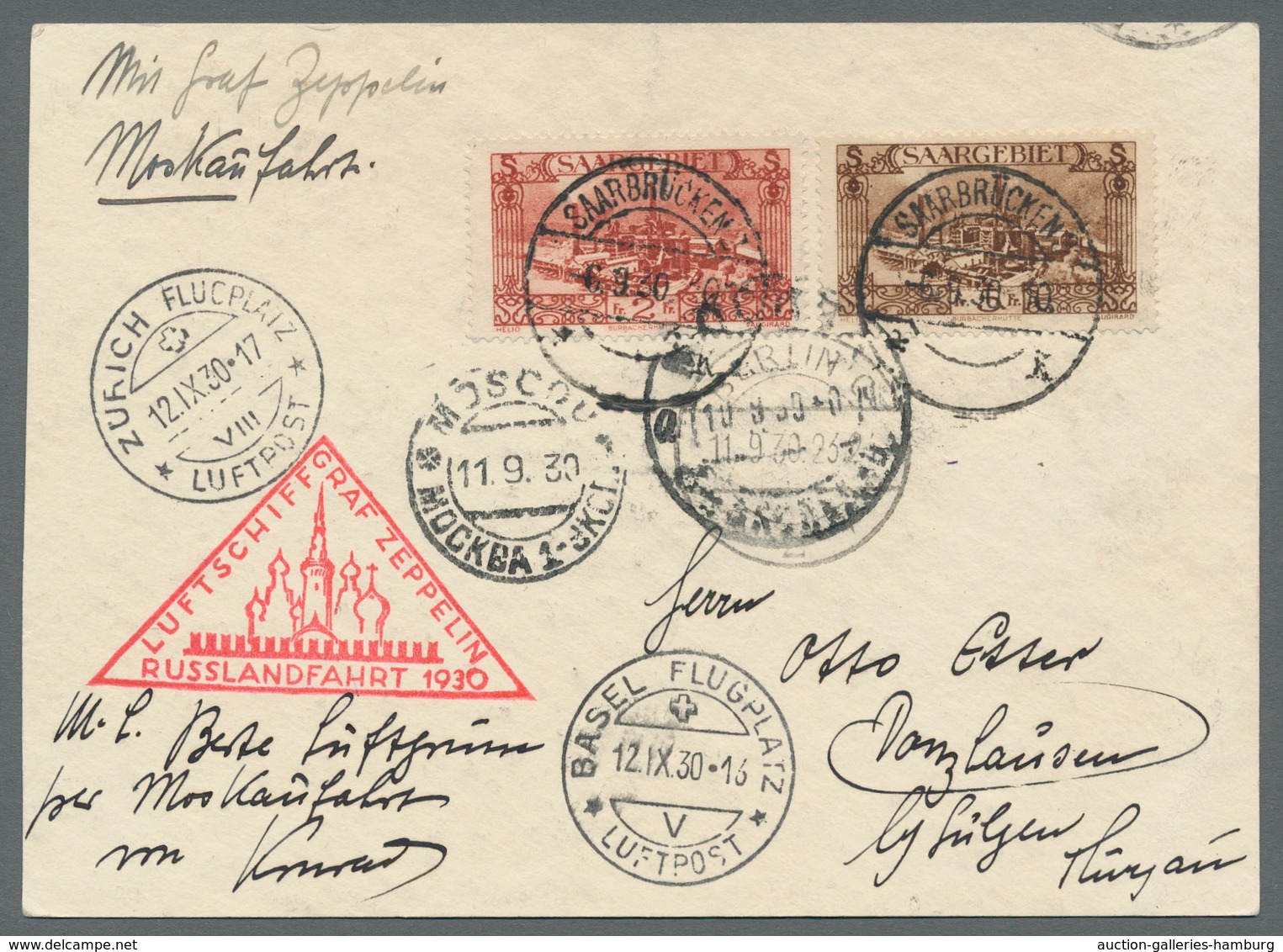 Zeppelinpost Deutschland: 1930 - Russlandfahrt, Zuleitung Saar Auf Frankierter Karte Mit Bestätigung - Airmail & Zeppelin
