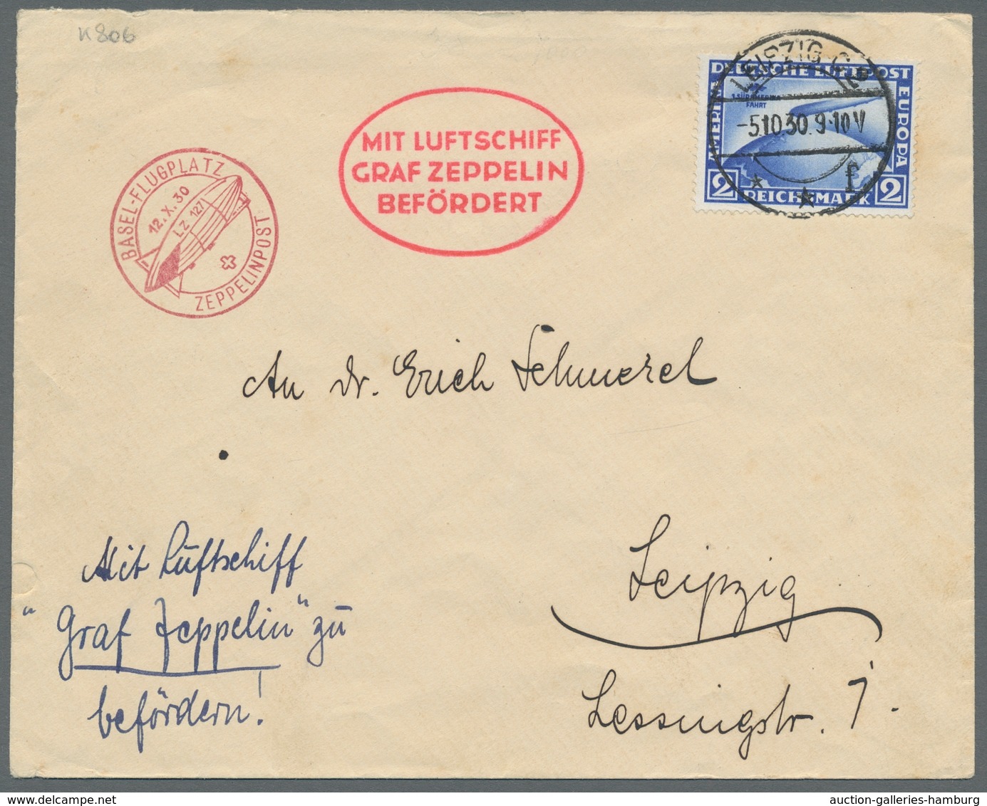 Zeppelinpost Deutschland: 1930 - Landungsfahrt Nach Basel, Gut Erhaltener Flugbrief Mit Hochwertiger - Luft- Und Zeppelinpost
