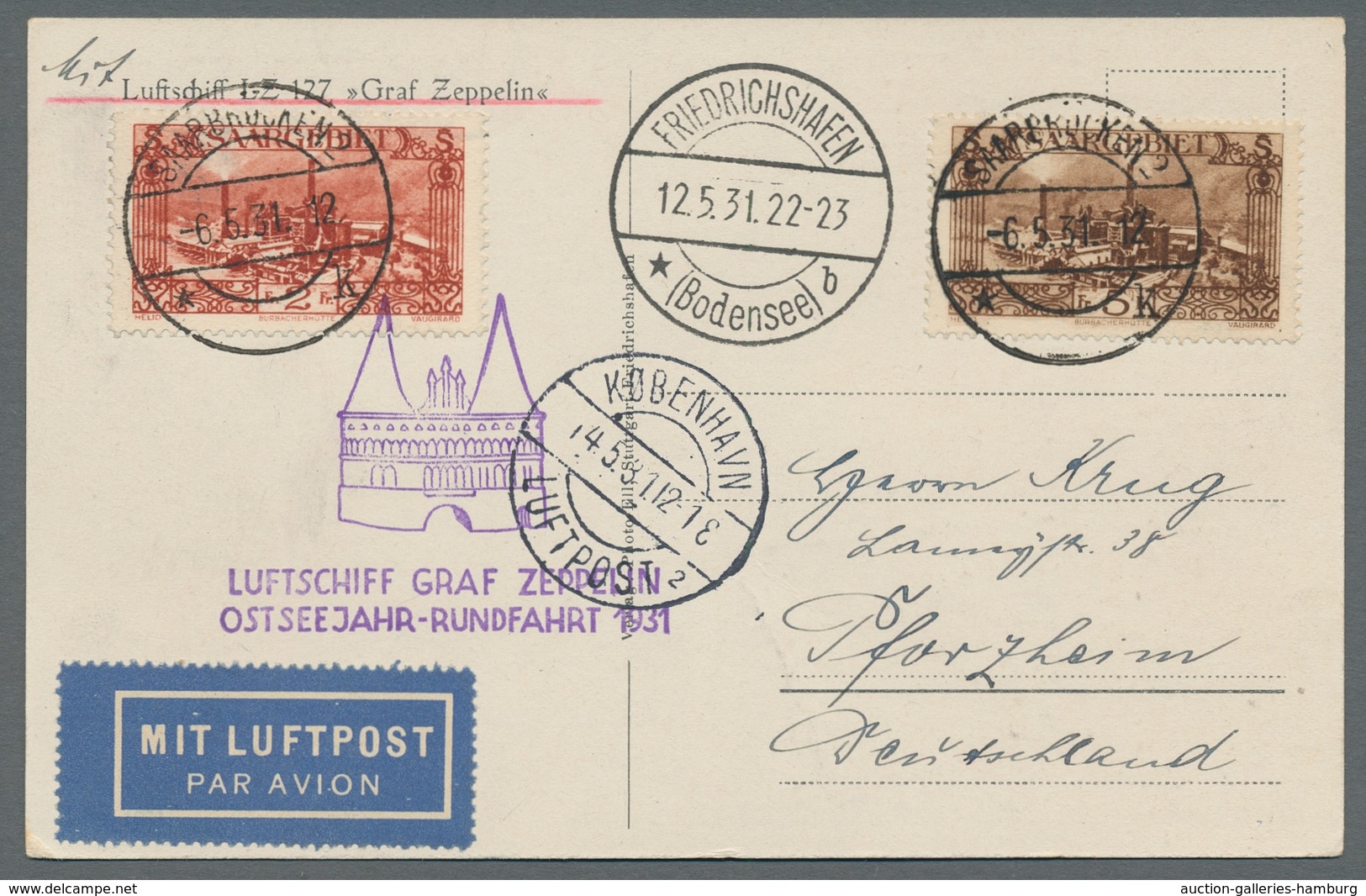 Zeppelinpost Deutschland: 1931 - Ostseejahr-Rundfahrt/Abwurf Kopenhagen, Zuleitung Saar Auf Frankier - Airmail & Zeppelin