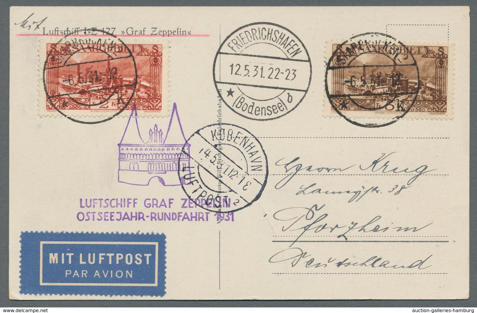 Zeppelinpost Deutschland: 1931 - Ostseejahr-Rundfahrt/Abwurf Kopenhagen, Zuleitung Saar Auf Frankier - Luchtpost & Zeppelin