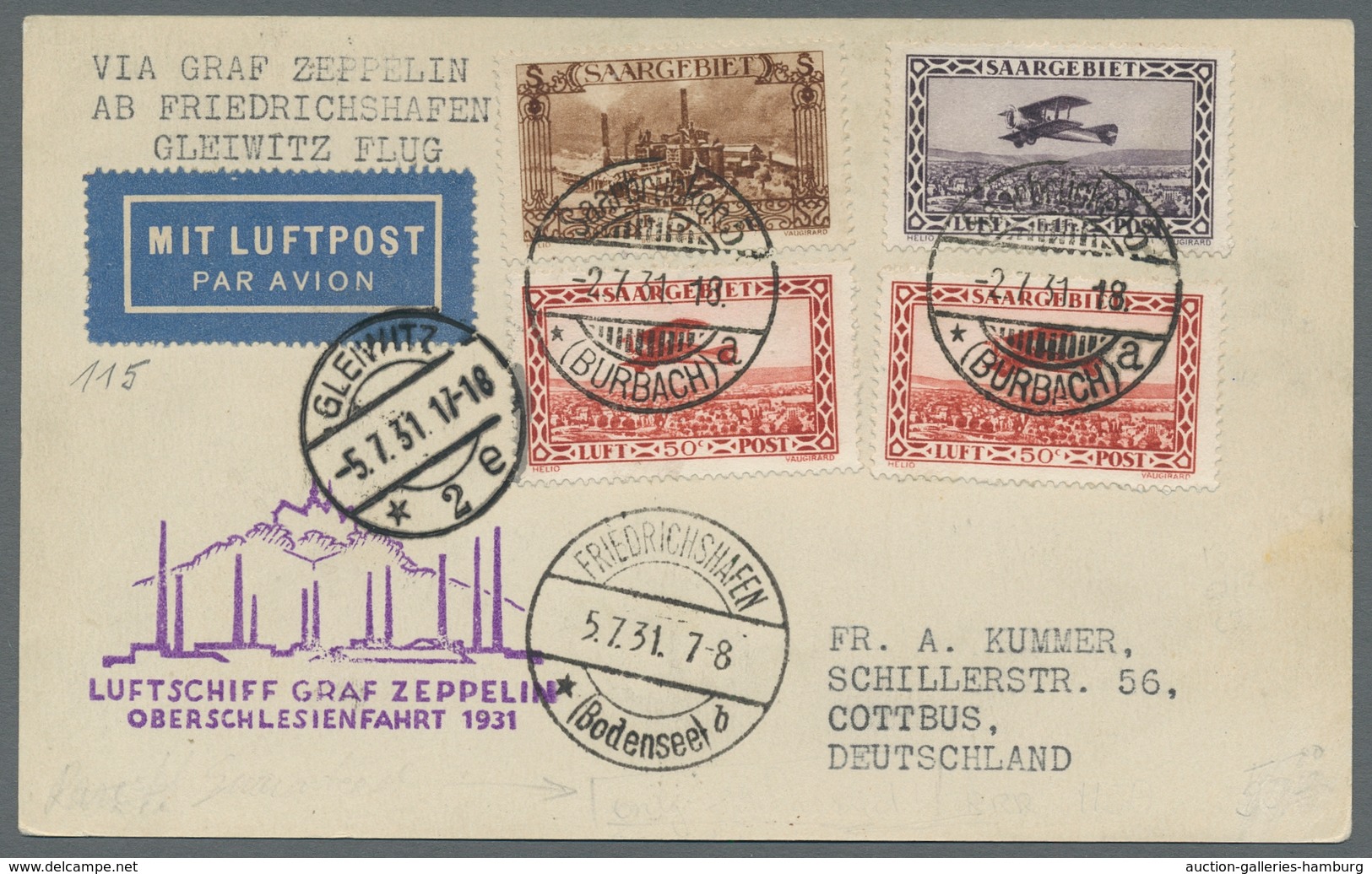 Zeppelinpost Deutschland: 1931 - Oberschlesienfahrt, Zuleitung Saar Auf Hochwertig Und Portorichtig - Correo Aéreo & Zeppelin