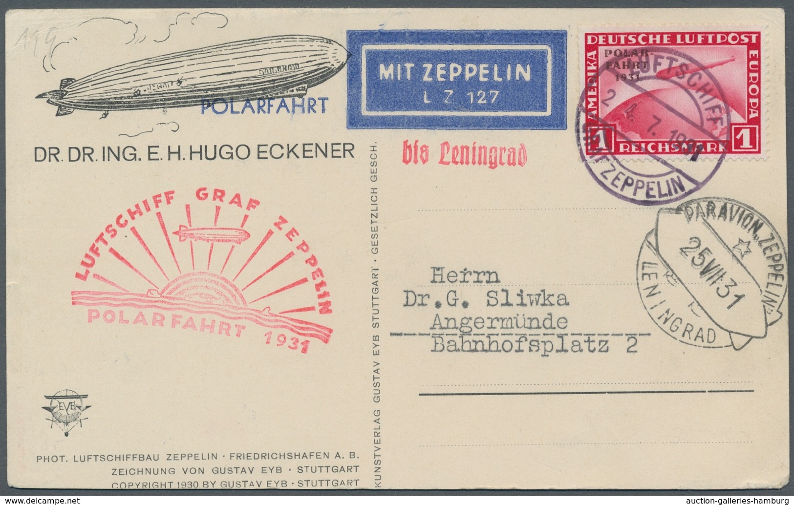 Zeppelinpost Deutschland: 1931 - Polarfahrt, Mit 1 RM Polarfahrt Frankierte Offizielle "Eckener"-Kar - Correo Aéreo & Zeppelin