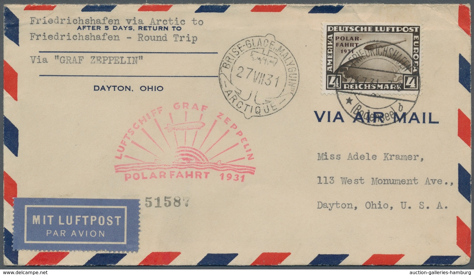 Zeppelinpost Deutschland: 1931 - Polarfahrt, Mit 4 RM Polarfahrt Portorichtig Frankierter Flugbrief - Airmail & Zeppelin