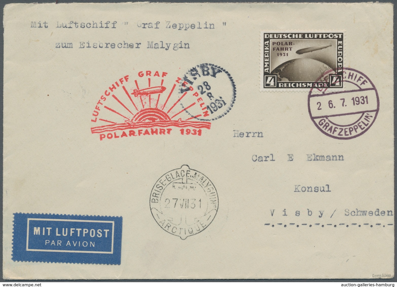 Zeppelinpost Deutschland: 1931 - Polarfahrt, Mit 4 RM Polarfahrt Portorichtig Frankierter Bordpostbr - Airmail & Zeppelin