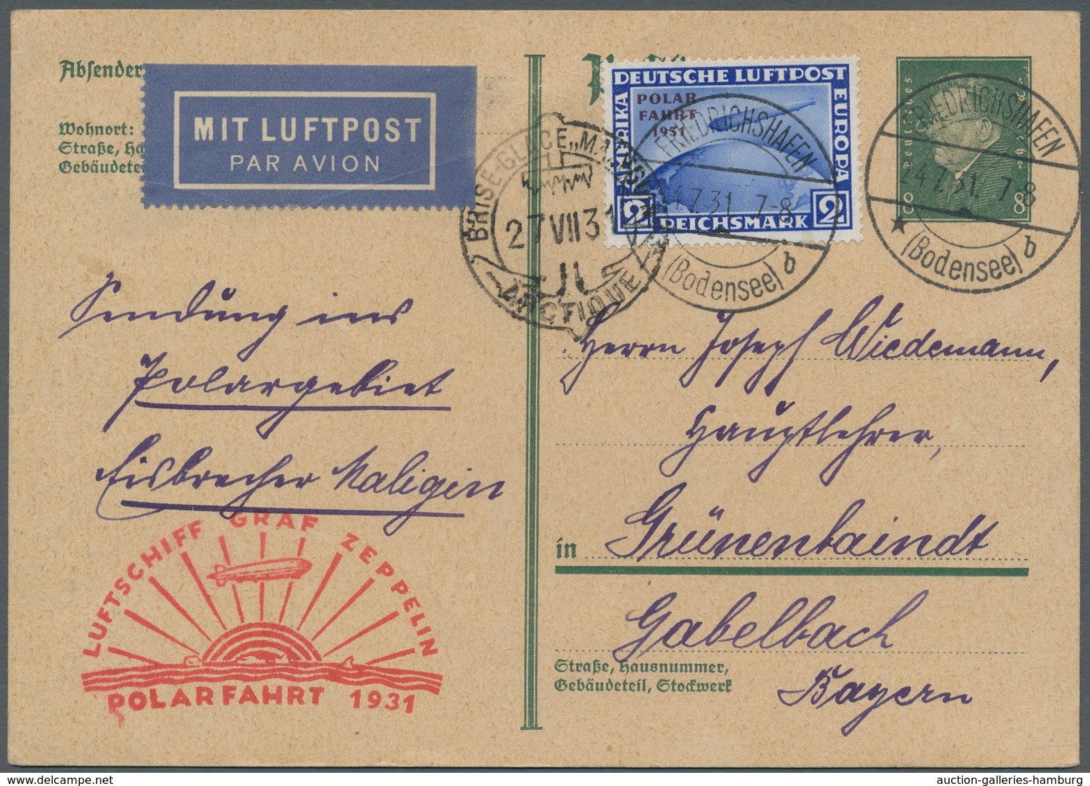 Zeppelinpost Deutschland: 1931 - Polarfahrt, Selten Für Zeppelinfahrten Verwendete 8 Pfg. Ganzsachen - Airmail & Zeppelin