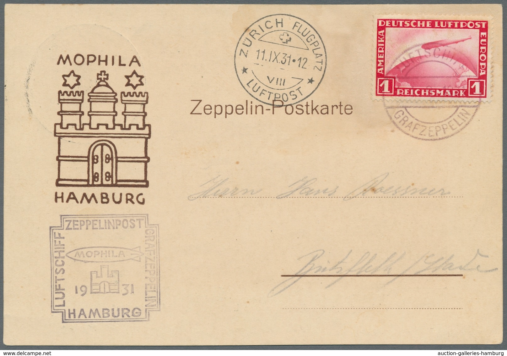 Zeppelinpost Deutschland: 1931, 1 Mark Zeppelin (Mi.Nr. 455) Entwertet Mit Stempel "Graf Zeppelin 11 - Luft- Und Zeppelinpost