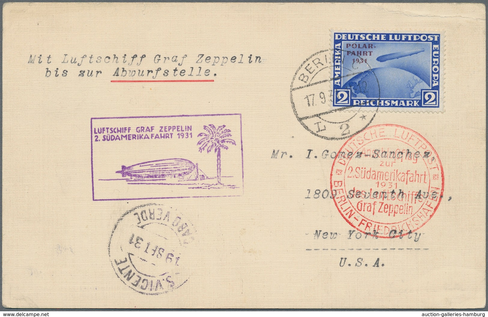 Zeppelinpost Deutschland: 1931, 2.SAF Anschlußflug Mit Einzelfrankatur 2 M Polarfahrt (MiNr.457) Auf - Correo Aéreo & Zeppelin