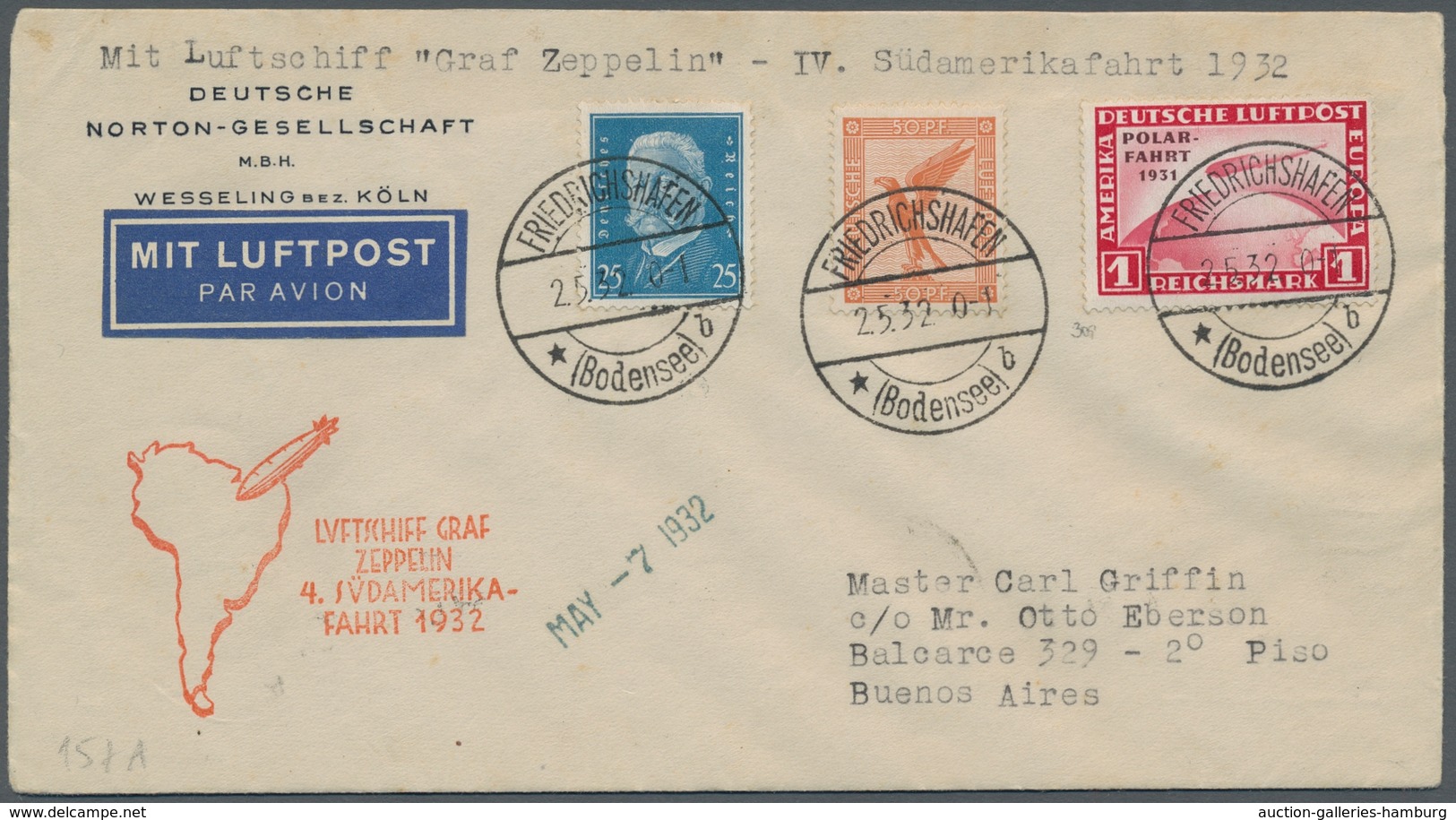 Zeppelinpost Deutschland: 1932 - 4. SAF, Mit 1 RM Polarfahrt (!) Mit Zusatzfrankatur Frankierter Flu - Correo Aéreo & Zeppelin