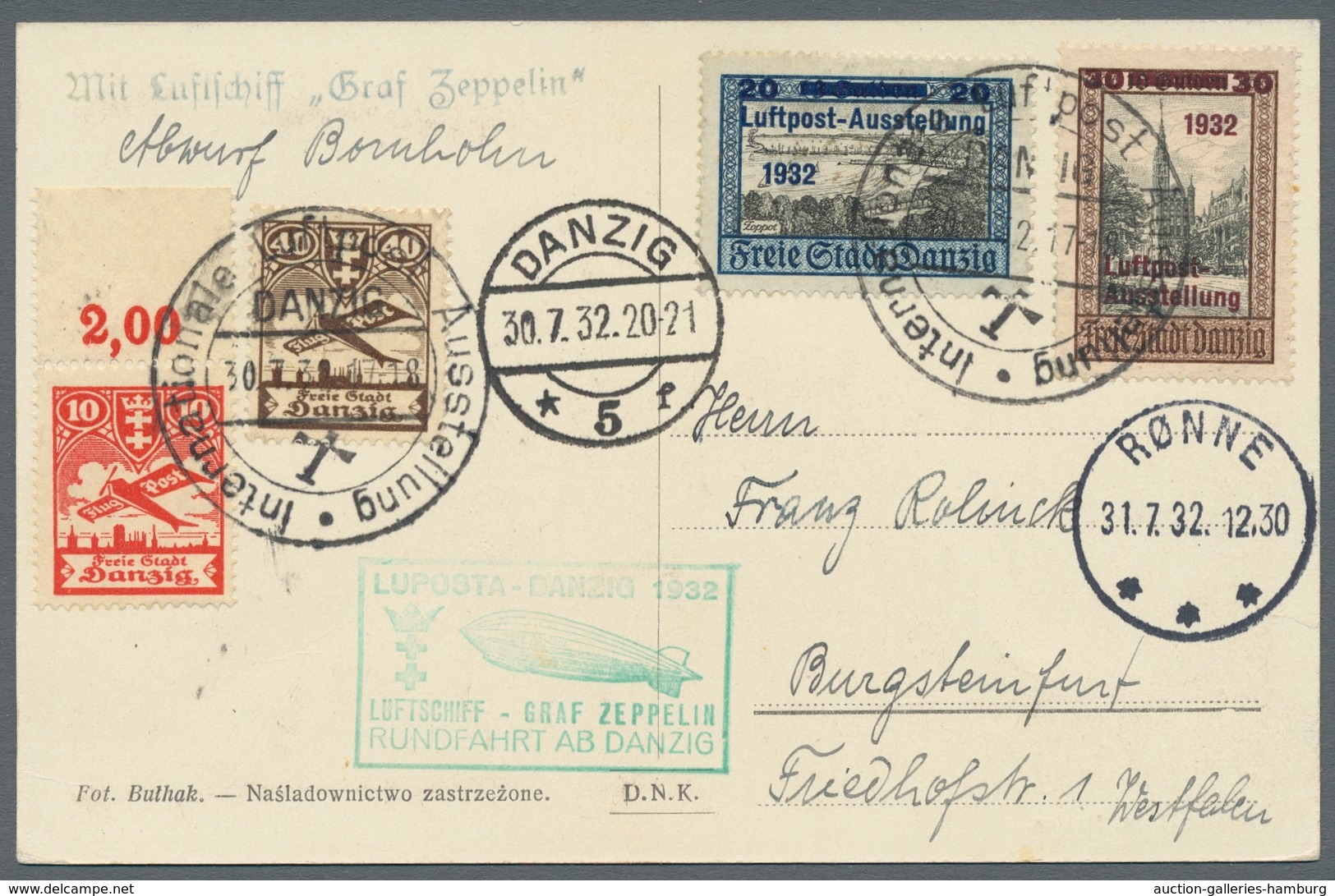 Zeppelinpost Deutschland: 1932 - LUPOSTA-Fahrt, Zwei AK Zur Rundfahrt Mit Abwurf Rönne Bzw. Rückfahr - Correo Aéreo & Zeppelin