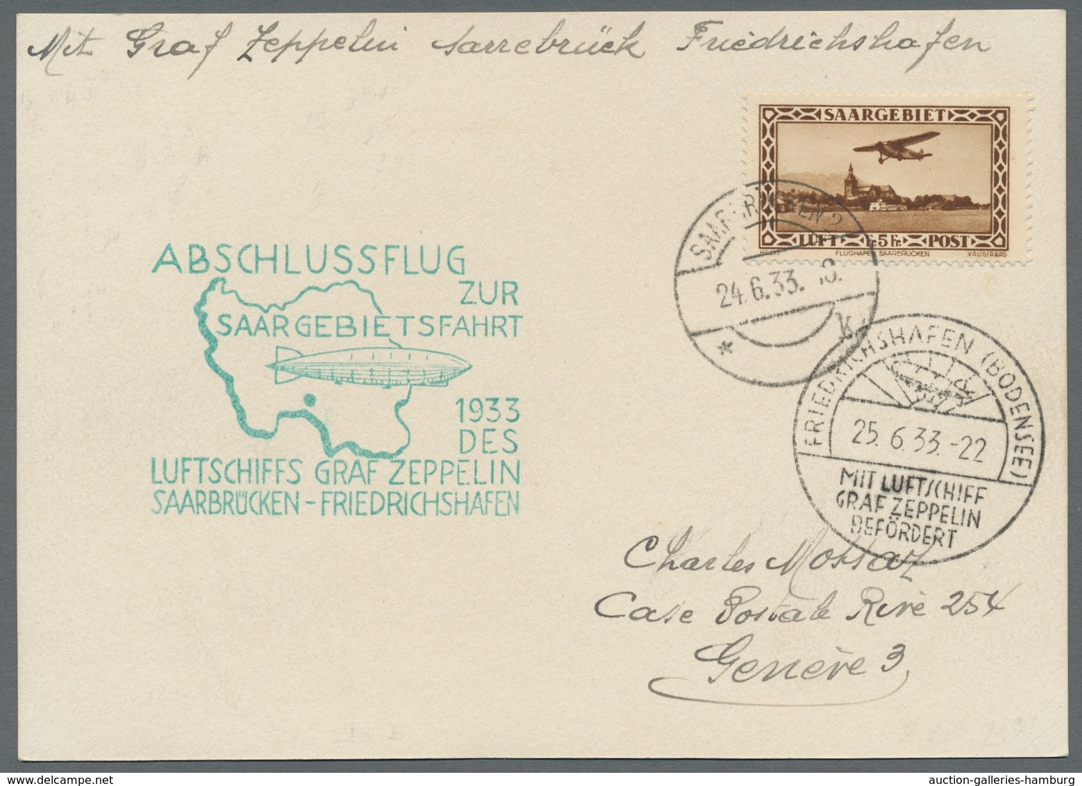 Zeppelinpost Deutschland: 1933 - Saargebietsfahrt/Abschlussflug, Hochwertig Und Portorichtig Mit Mi. - Correo Aéreo & Zeppelin