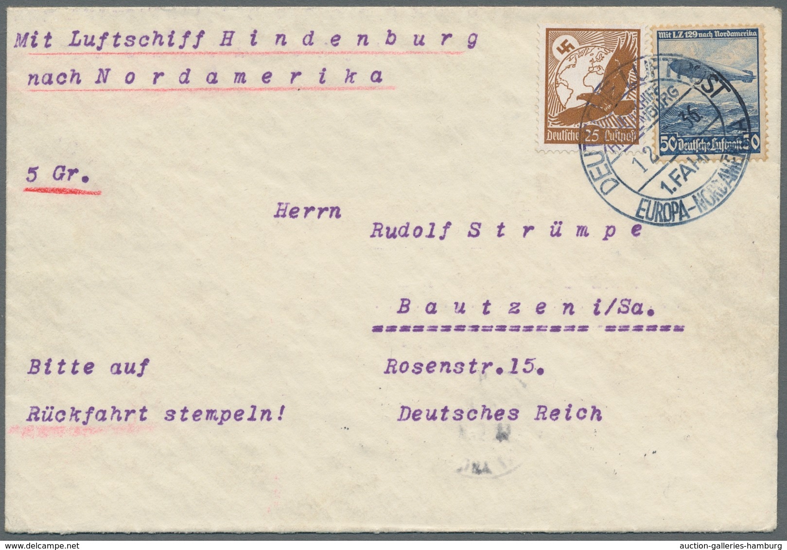 Zeppelinpost Deutschland: 1936, "1.Nordamerikafahrt" 5 Belege Mit Entsprechenden Flugbestätigungsste - Correo Aéreo & Zeppelin