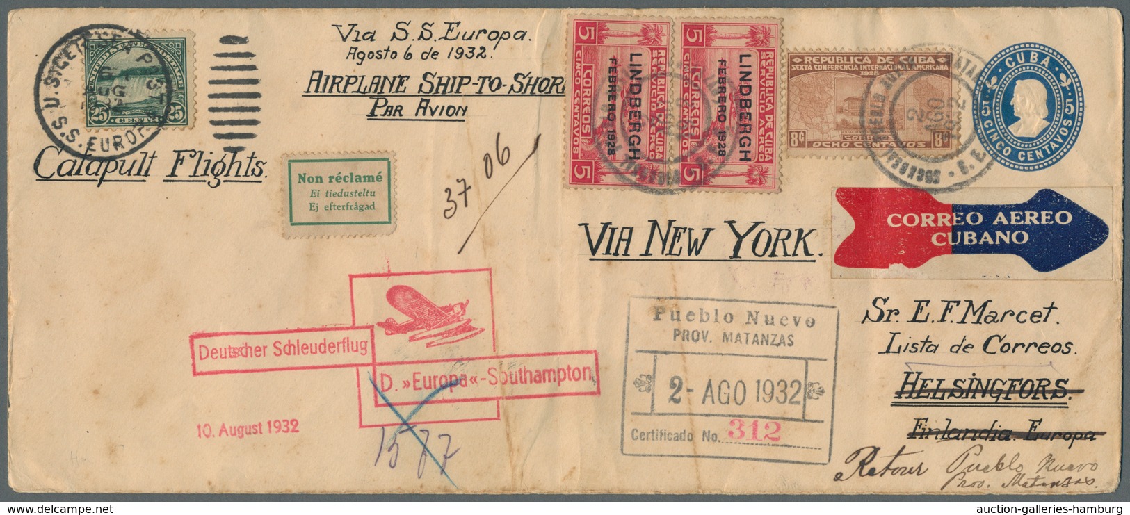 Katapult- / Schleuderflugpost: 1932, 2 Aug - 14 Oct, Catapult Flight Mail Cuba-Finland And Retour, U - Correo Aéreo & Zeppelin