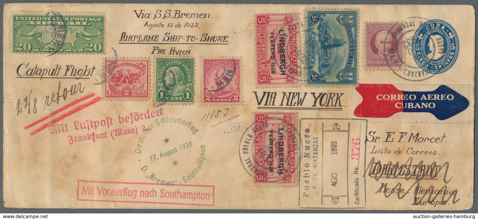 Katapult- / Schleuderflugpost: 1932, 10 Aug - 7 Sep, Catapult Flight Mail Cuba-Germany And Retour, U - Poste Aérienne & Zeppelin
