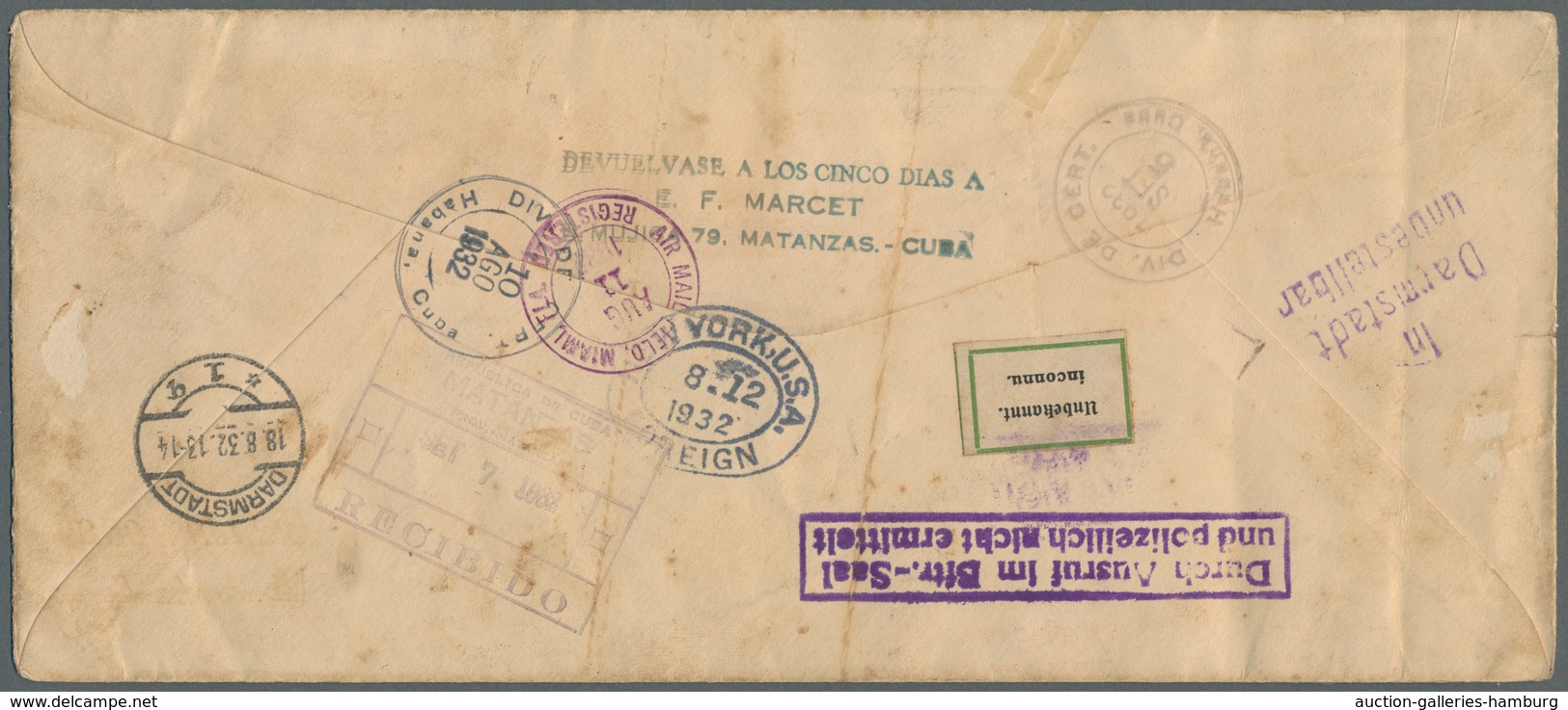 Katapult- / Schleuderflugpost: 1932, 10 Aug - 7 Sep, Catapult Flight Mail Cuba-Germany And Retour, U - Luchtpost & Zeppelin