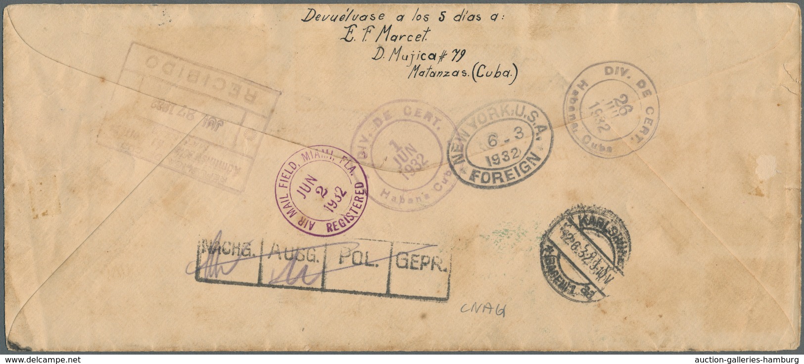 Katapult- / Schleuderflugpost: 1932, 31 May - 27 Jul, Catapult Flight Mail Cuba-Germany And Retour, - Luft- Und Zeppelinpost
